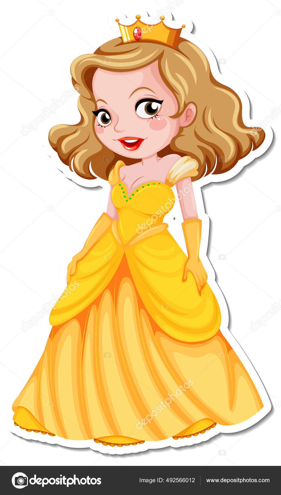 Hermosa Princesa Dibujos Animados Carácter Etiqueta Engomada