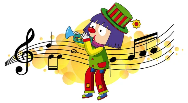 Мультфильм Персонаж Клоуна Играет Трубе Музыкальной Мелодией Символов Иллюстрации — стоковый вектор