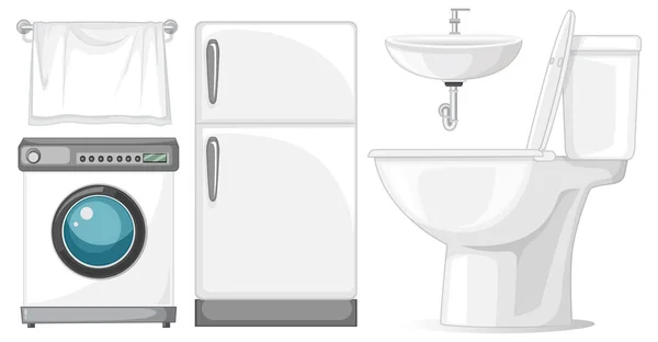 Furnitur Toilet Diatur Untuk Desain Interior Pada Ilustrasi Latar Belakang - Stok Vektor