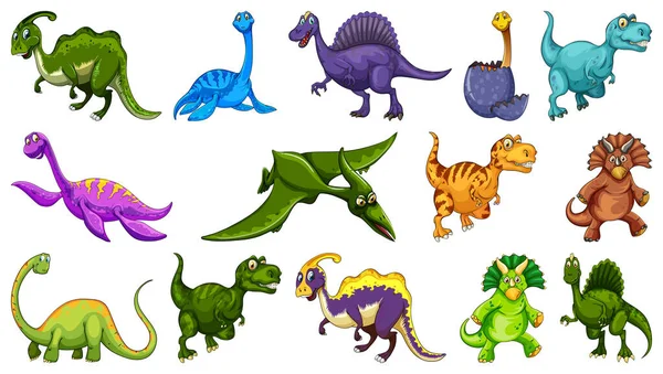 Различные Персонажи Мультфильмов Динозаврах Драконах — стоковый вектор