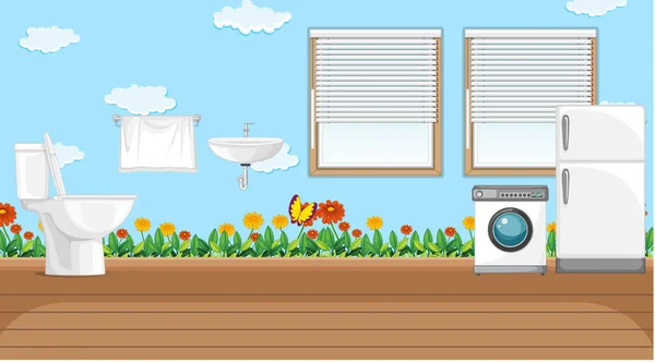 Scène Avec Lave Linge Réfrigérateur Dans Toilette Illustration — Image vectorielle