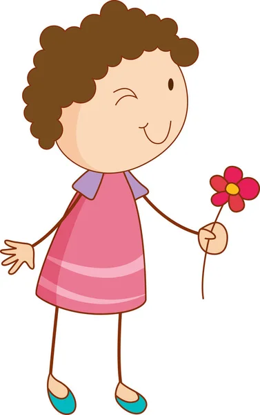 Doodle Kid Holding Flower Cartoon Character Isolated Illustration — Stock Vector