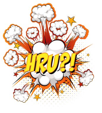 Çizgi roman bulutu patlaması üzerine HRU metni beyaz arkaplan resimlerinde izole edildi