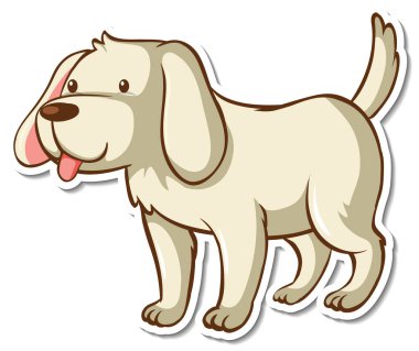 Üzerinde beyaz köpek çizgi film karakteri çizimi olan bir etiket şablonu