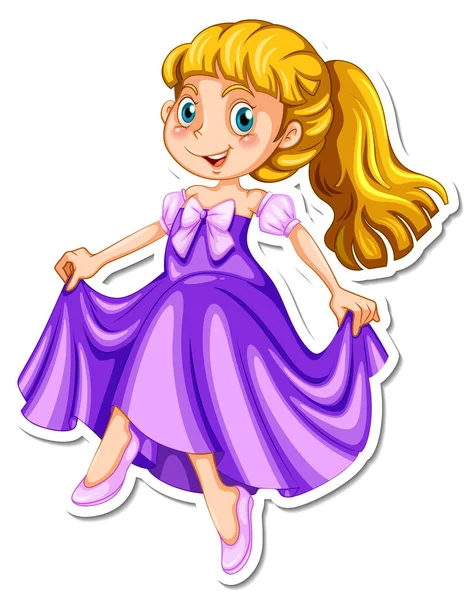 Schöne Prinzessin Cartoon Charakter Aufkleber Illustration — Stockvektor