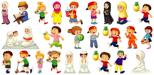 Children Doing Different Activities Cartoon Character Set White Background Illustration — Stock Vector