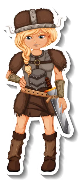 Modelo Etiqueta Com Personagem Desenho Animado Guerreiro Viking Ilustração Isolada — Vetor de Stock