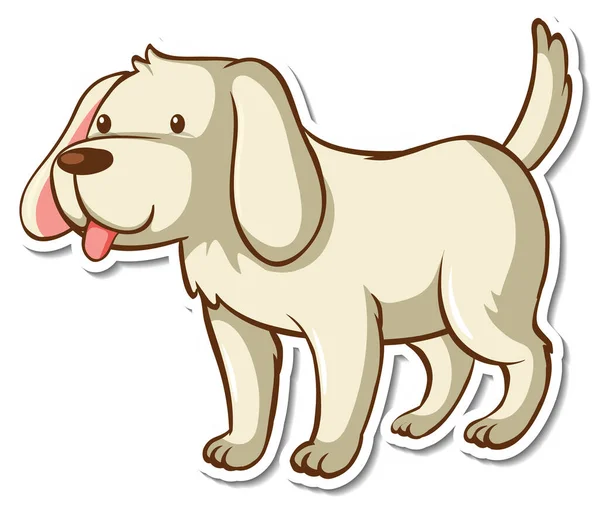 白い犬のキャラクターイラストのステッカーテンプレート — ストックベクタ