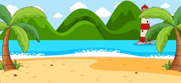 Prázdná Pláž Krajina Scéna Mnoha Palmami Ilustrace — Stockový vektor