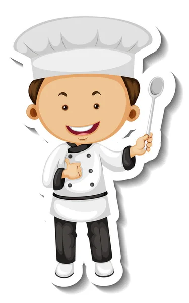Sticker Template Chef Boy Cartoon Character Isolated Illustration — Stock Vector
