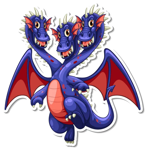 Trois Têtes Dragon Dessin Animé Personnage Autocollant Illustration — Image vectorielle
