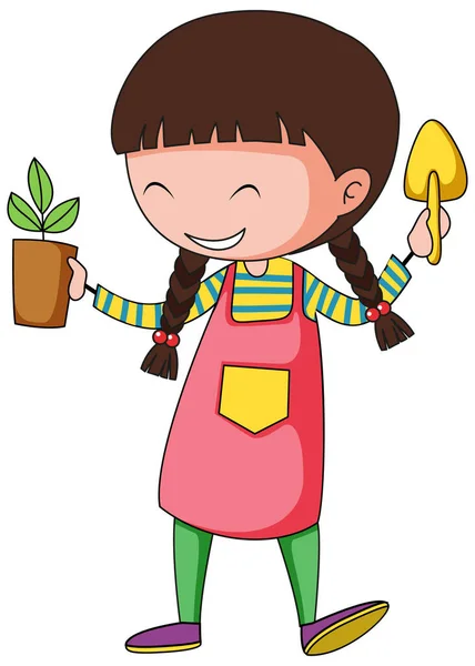 Kleine Tuinman Doodle Tekenfilm Karakter Illustratie — Stockvector