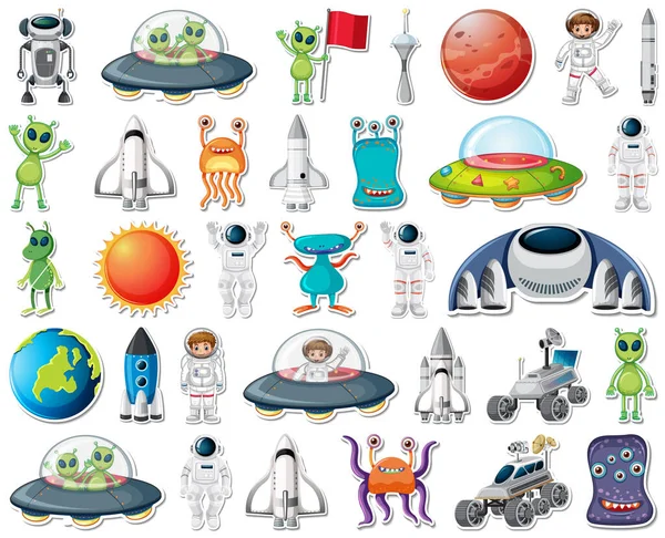 Set Stickers Solar System Objects Isolated Illustration — Stock Vector
