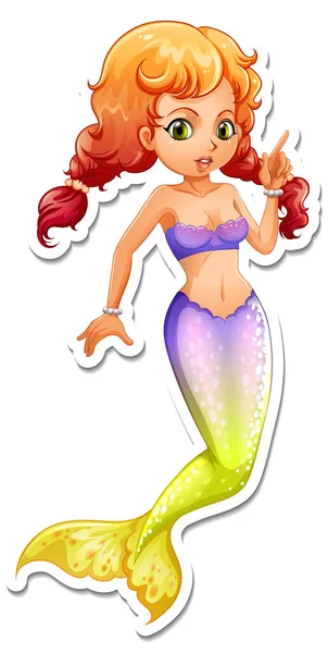 Beautiful Mermaid Cartoon Character Sticker Illustration — Stock Vector