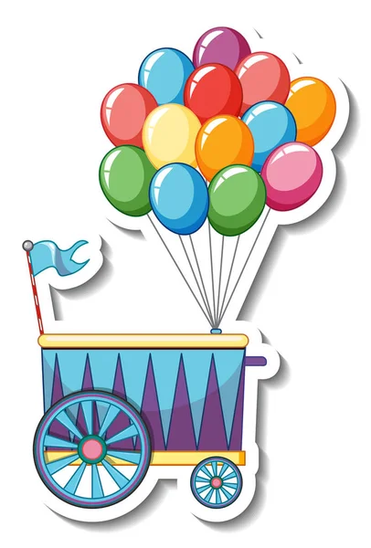 Modèle Autocollant Avec Nombreux Ballons Sur Chariot Illustration Isolée — Image vectorielle