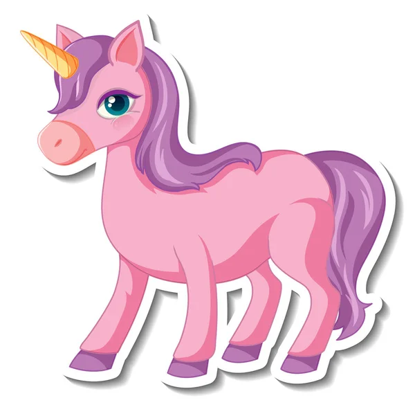 Adesivi Carino Unicorno Con Unicorno Rosa Cartone Animato Personaggio Illustrazione — Vettoriale Stock