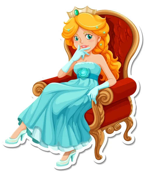 Vacker Prinsessa Tecknad Karaktär Klistermärke Illustration — Stock vektor