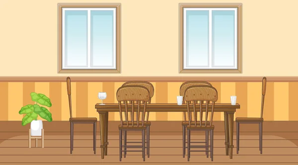 Ruang Makan Desain Interior Dengan Ilustrasi Furnitur - Stok Vektor