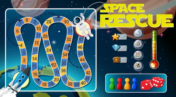 Snake Ladders Game Template Space Theme Illustration — Stock Vector