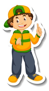 İzole edilmiş bir erkek çizgi film karakteri ile çıkartma şablonu