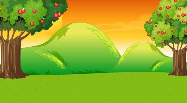 Gün batımında boş çayır manzarası çizimi