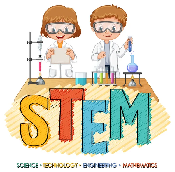 Stem Vzdělávací Logo Vědeckými Dětmi Kreslené Postavy Ilustrace — Stockový vektor