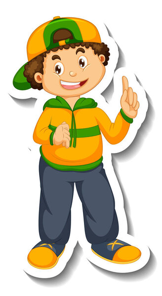 Sticker template with a boy cartoon character isolated illustration