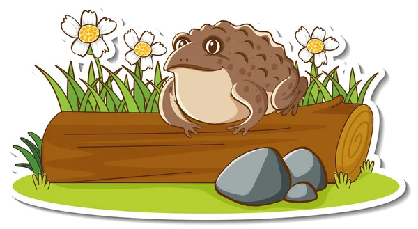 Toad Standing Log Sticker Illustration — Stock Vector