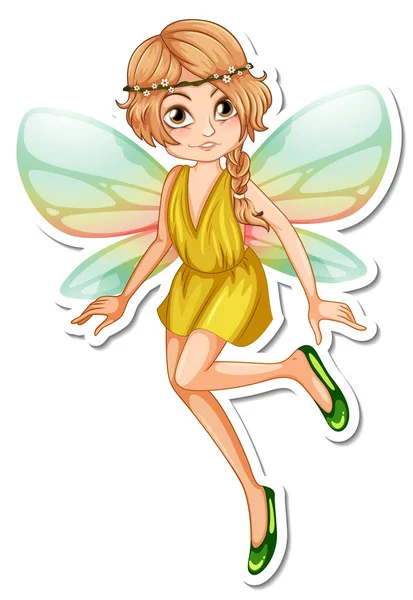 Beautiful Fairy Cartoon Character Sticker Illustration — Stock Vector