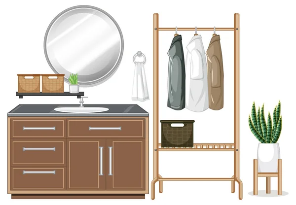 Waschtisch Mit Kleiderbügel Auf Weißem Hintergrund Illustration — Stockvektor