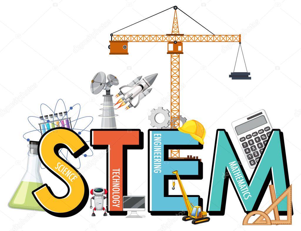 STEM education logo with icon ornament elements illustration