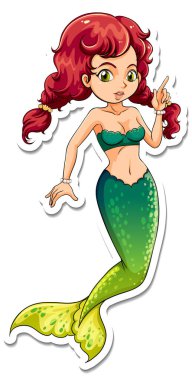 Güzel deniz kızı çizgi film karakteri çıkartması.