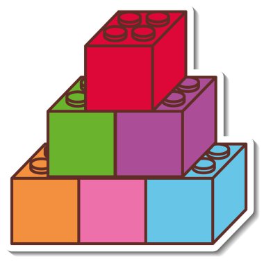 Renkli lego blok izole illüstrasyonlu çıkartma tasarımı