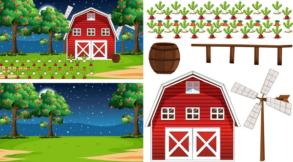 Farm Element Set Isolated Farm Scene Illustration — Stock Vector