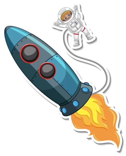 Sticker Template Rocket Space Cartoon Isolated Illustration — Stock Vector