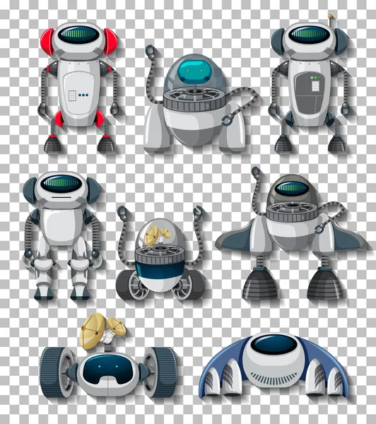 Különböző Robotok Átlátszó Háttér Illusztráció — Stock Vector