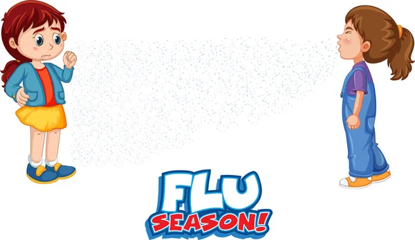 Grippe Saison Schrift Cartoon Stil Mit Einem Mädchen Blick Auf — Stockvektor