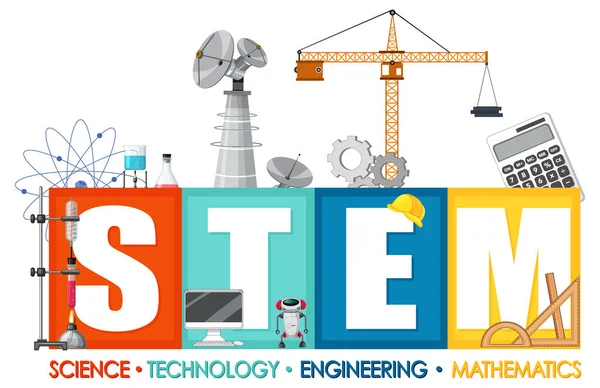 Stem Logotipo Educación Banner Con Elementos Iconos Educación Ilustración — Vector de stock