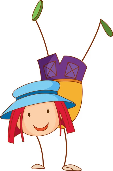 Ein Mädchen Mit Hut Zeichentrickfigur Handgezeichneten Doodle Stil Illustration — Stockvektor