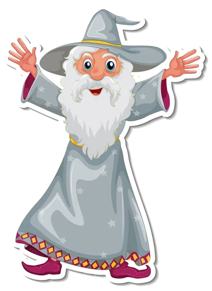 Old Wizard Cartoon Character Sticker Illustration — Stock Vector
