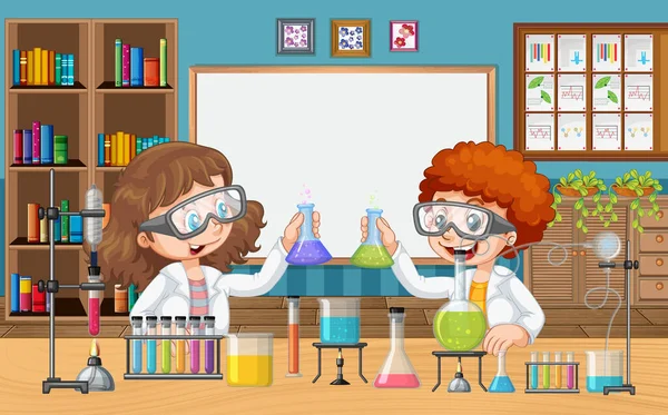 Klassenzimmer Mit Kindern Beim Naturwissenschaftlichen Experiment Illustration — Stockvektor