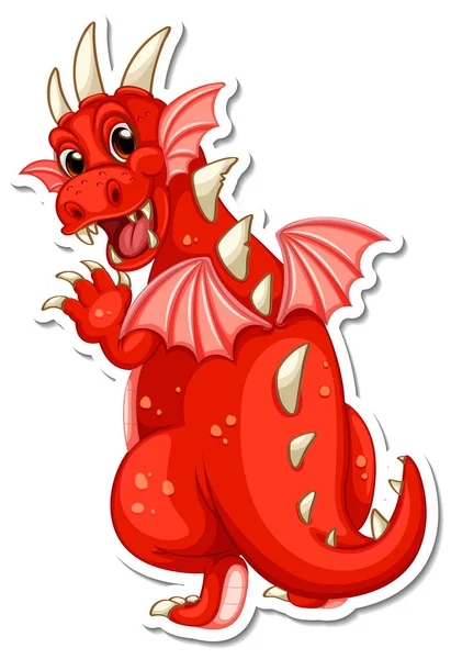 Autocollant Personnage Dessin Animé Dragon Rouge Illustration — Image vectorielle