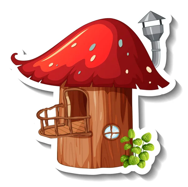 Modello Adesivo Con Illustrazione Isolata Casa Funghi — Vettoriale Stock