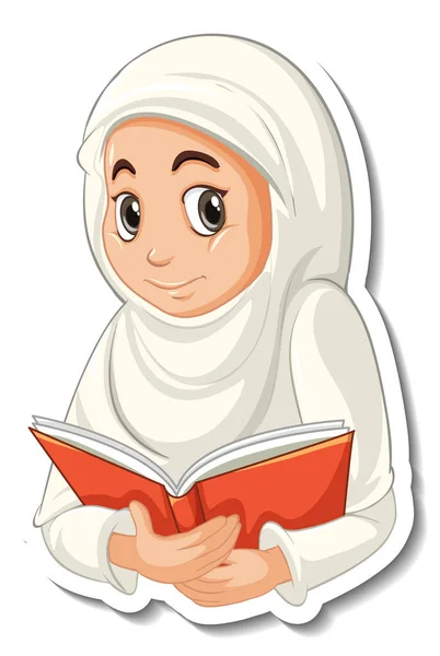 Šablona Samolepky Muslimskou Dívkou Modlící Kreslený Znak Ilustrace — Stockový vektor