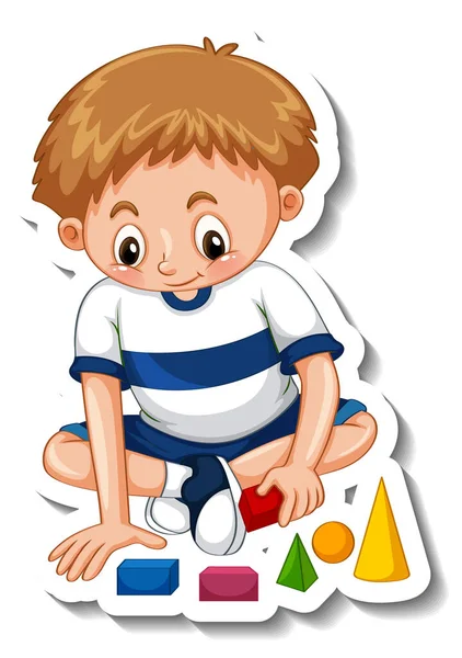 Sticker Template Boy Playing His Toys Isolated Illustration — Stock Vector