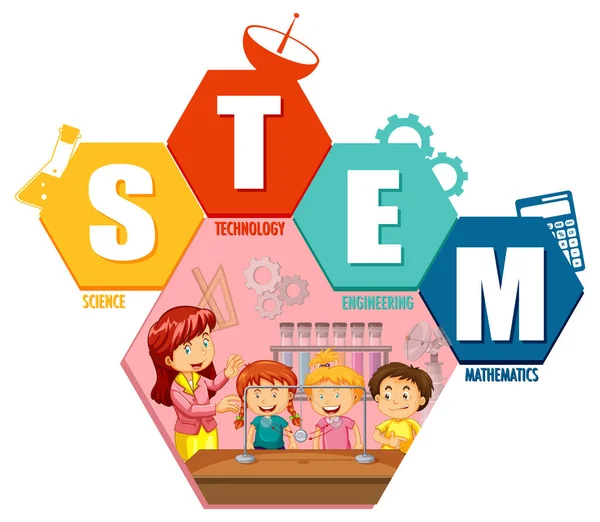 Stem Education Logo Children Cartoon Character Illustration — Stock Vector