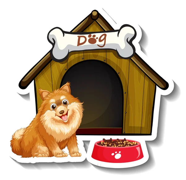 Sticker Design Pomeranian Standing Front Dog House Illustration — Stock Vector