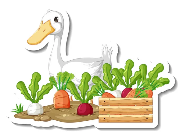 Modèle Autocollant Avec Une Illustration Isolée Canard Nombreux Légumes Illustration De Stock