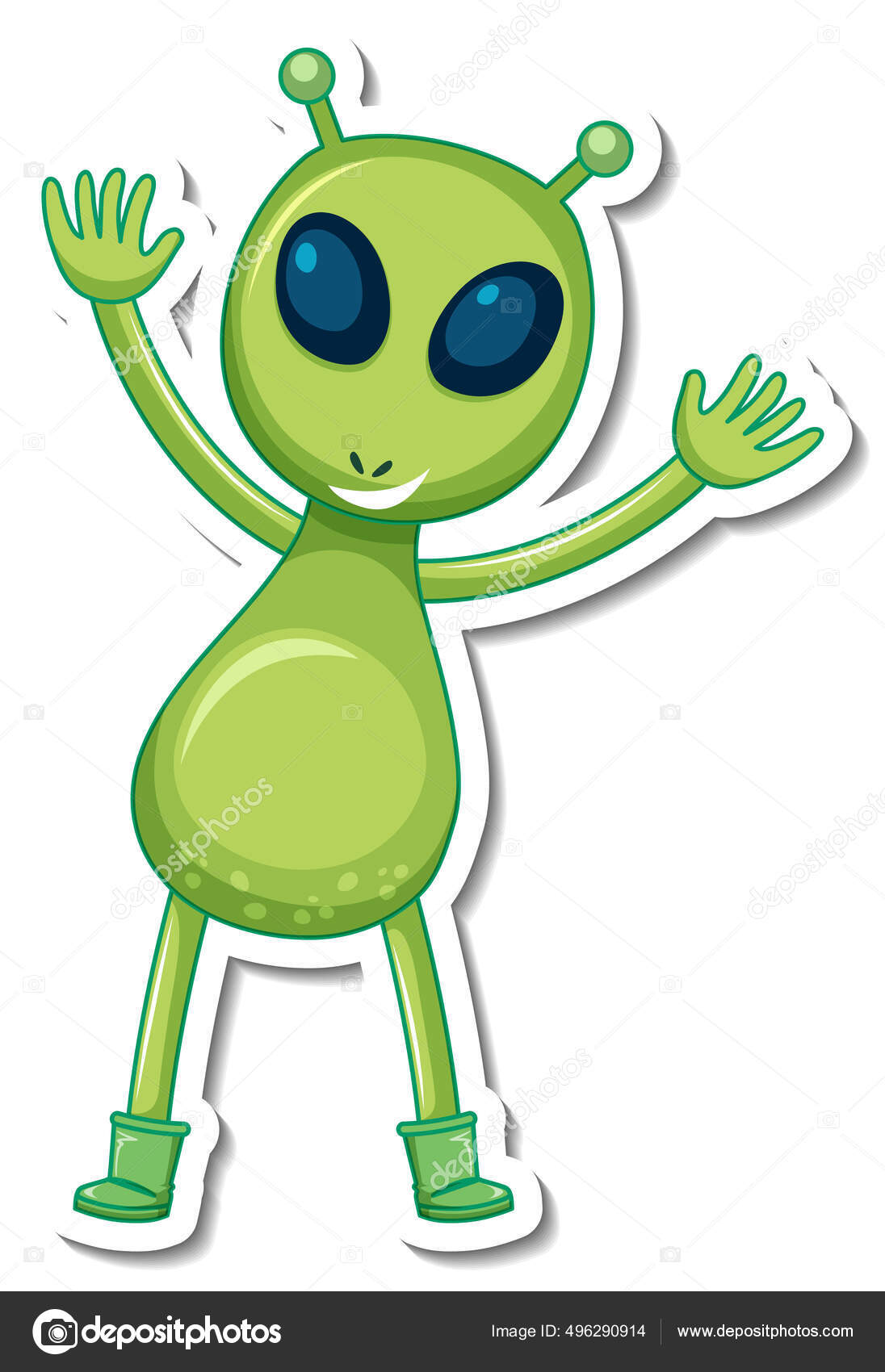 Um personagem de desenho animado com as palavras alien no meio