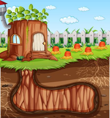 Bahçe sahnesinin zemin yüzeyine sahip yeraltı hayvan deliği.